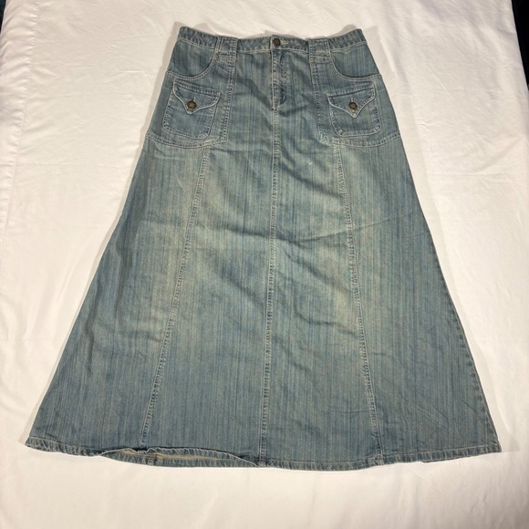 Style J Denim Maxi Skirt Size 36 XL2 Long Jean Utility Pockets A Line - Picture 1 of 11
